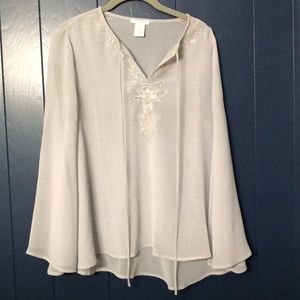 Sheer long sleeve grey blouse